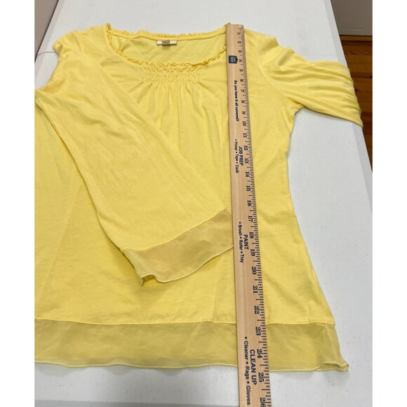 J Jill Women's Yellow Bell Sleeve Soft Cotton Modal Top Silk Trim Size S - Picture 9 of 10